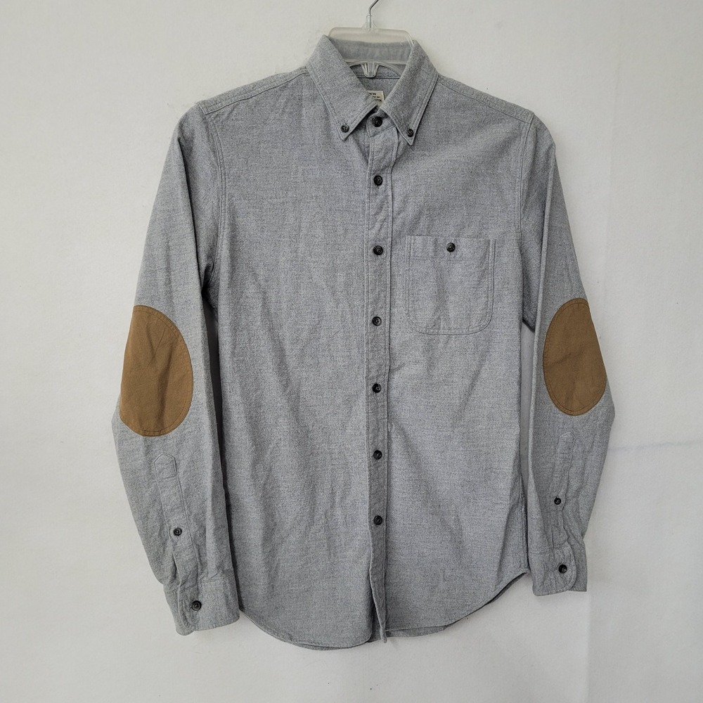 J Crew Gray Cotton Workshirt‎ Button Down Long Sleeve Men XS Elbow Patches